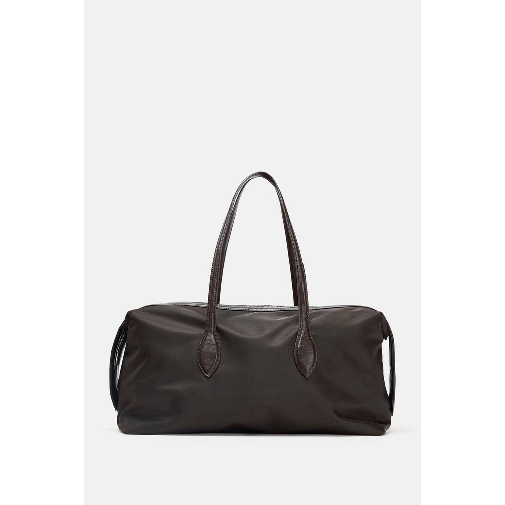 NWT Zara Nylon Elongated Shoulder City Tote Bag Gray Brown